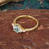 1 Carat Oval Cut Moss Agate Ring Classic Side Stone Engagement Ring